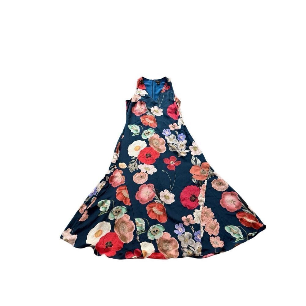 AsbyDF Womens Field Of Poppies Print Silk Juliet Maxi Dress Size Medium - Picture 16 of 16